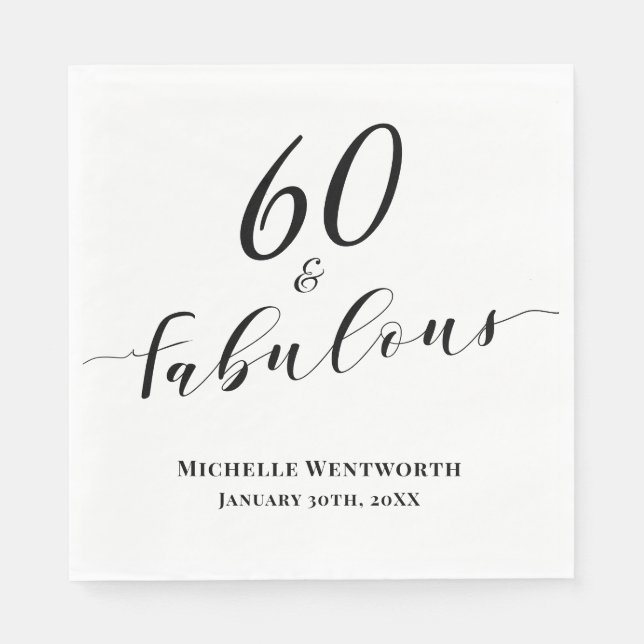 Servilleta De Papel 60 and Fabulous Sixtieth Birthday Elegant Script (Anverso)