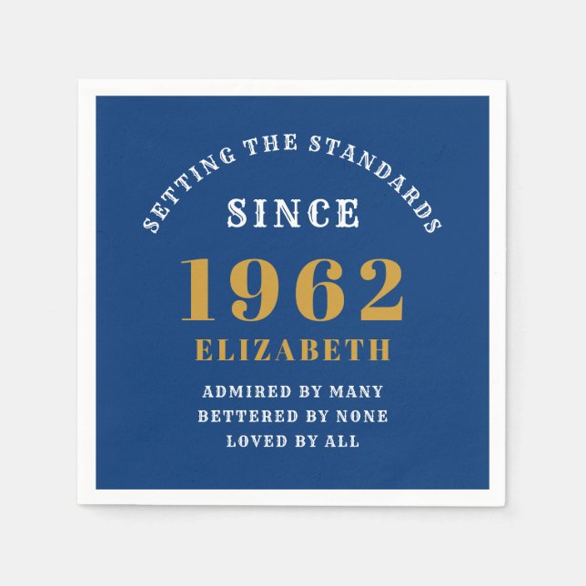 Servilleta De Papel 60 Aniversario de 1962 Elegante Azul Oro (Anverso)