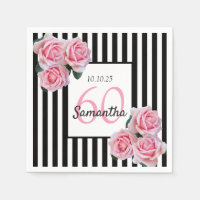 60 años rosas rosadas en franjas blancas negras