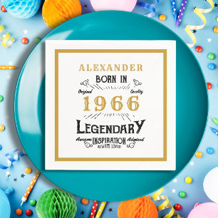 Servilleta De Papel 60 cumpleaños Nacido en 1966 Leyenda de oro blanco