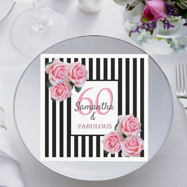 Servilleta De Papel 60 fabulosas rayas blancas rosadas de cumpleaños (Subido por el creador)