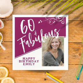 Servilleta De Papel 60 y fabulosa foto manuscrita Magenta cumpleaños n