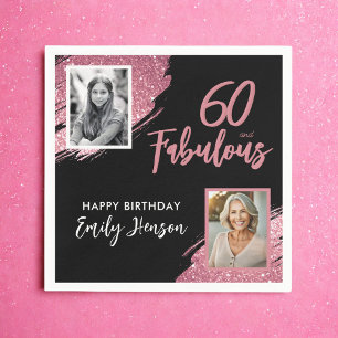 Servilleta De Papel 60 y Fabuloso Brillo Rosa 2 Fotos 60 Cumpleaños