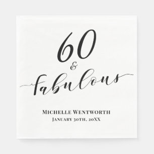 Servilleta De Papel 60 y Fabuloso Cumpleaños Sesentavo Letra Elegante