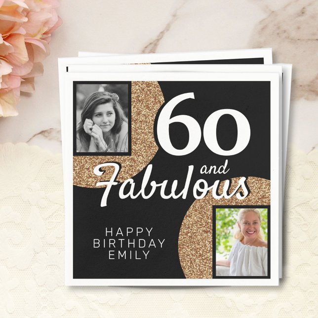 Servilleta De Papel 60 y Fabulous Gold Purpurina 2 Photo 60th Birthday (Subido por el creador)