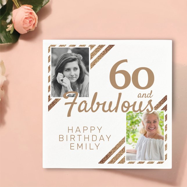 Servilleta De Papel 60 y Fabulous Gold Purpurina 2 Photo 60th Birthday (Subido por el creador)