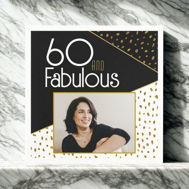 Servilleta De Papel 60 y Fabulous Gold Purpurina Photo 60th Birthday (Subido por el creador)