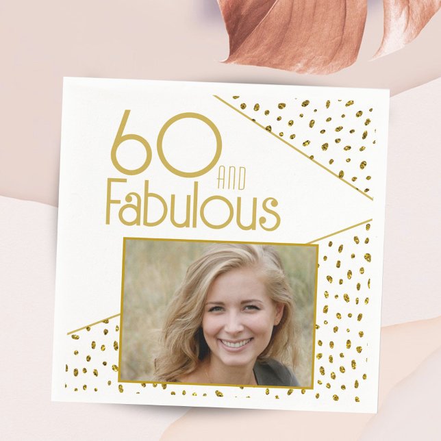 Servilleta De Papel 60 y Fabulous Gold Purpurina Photo 60th Birthday (Subido por el creador)