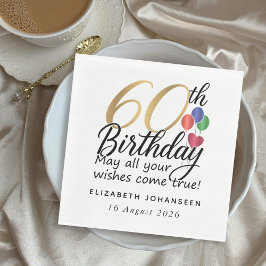 Servilleta De Papel 60th Birthday Gold Script Modern Chic Typography