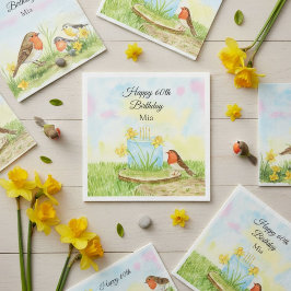 Servilleta De Papel 60th Birthday Robin with Daffodil Cake