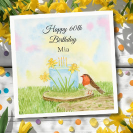 Servilleta De Papel 60th Birthday Robin with Daffodil Cake