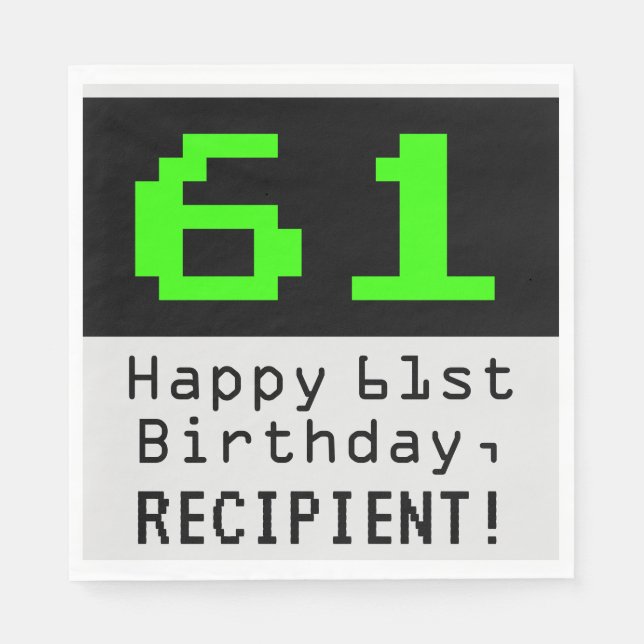 Servilleta De Papel 61º cumpleaños - Nerdy / Geeky Style "61" y nombre (Anverso)