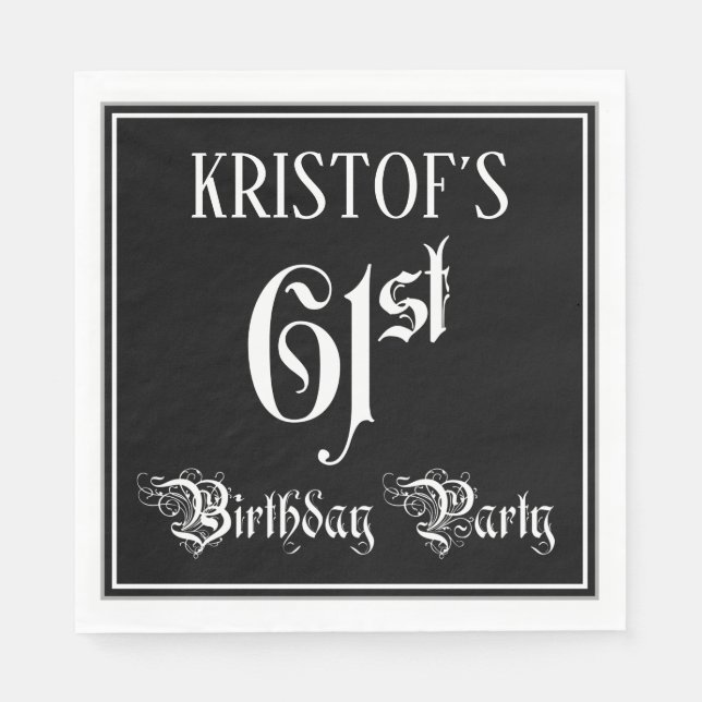 Servilleta De Papel 61st Birthday Party — Fancy Script + Custom Name (Anverso)