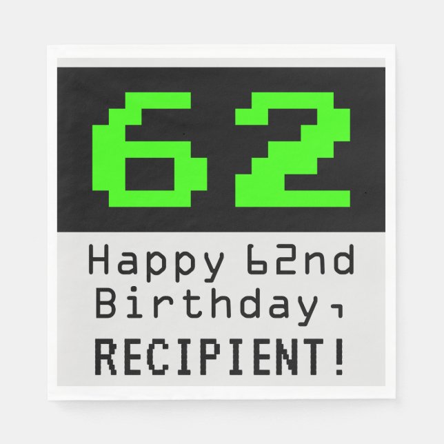 Servilleta De Papel 62º cumpleaños - Nerdy / Geeky Style "62" y nombre (Anverso)