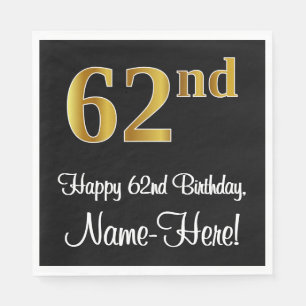 Servilleta De Papel 62 cumpleaños ~ Elegante lujoso Faux Gold Look #