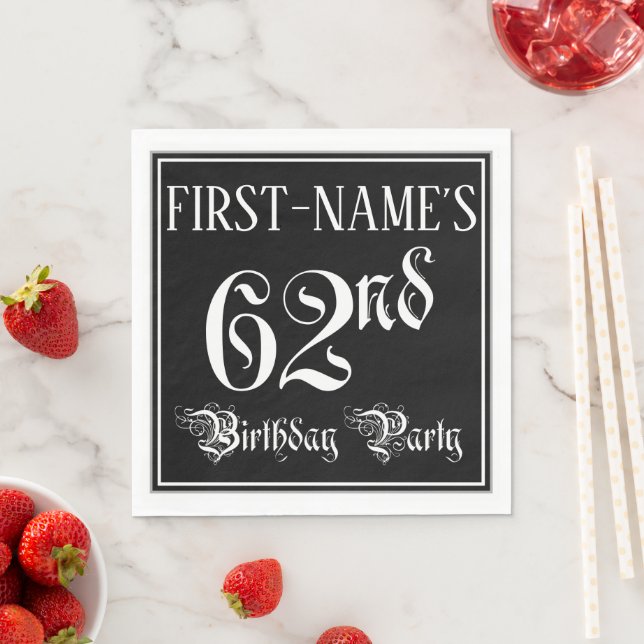 Servilleta De Papel 62nd Birthday Party — Fancy Script + Custom Name (In situ)