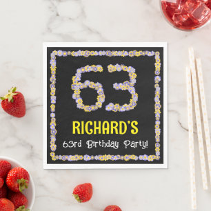 Servilleta De Papel 63.º cumpleaños: Flores florales, nombre personali