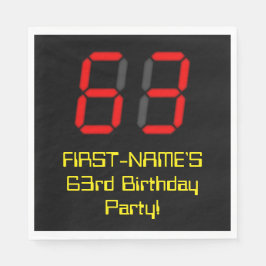 Servilleta De Papel 63.º cumpleaños: Red Digital Clock Style "63" + No