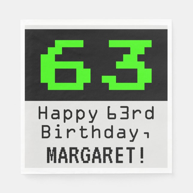 Servilleta De Papel 63 Aniversario - Nerdy / Geeky Style "63" y nombre (Anverso)