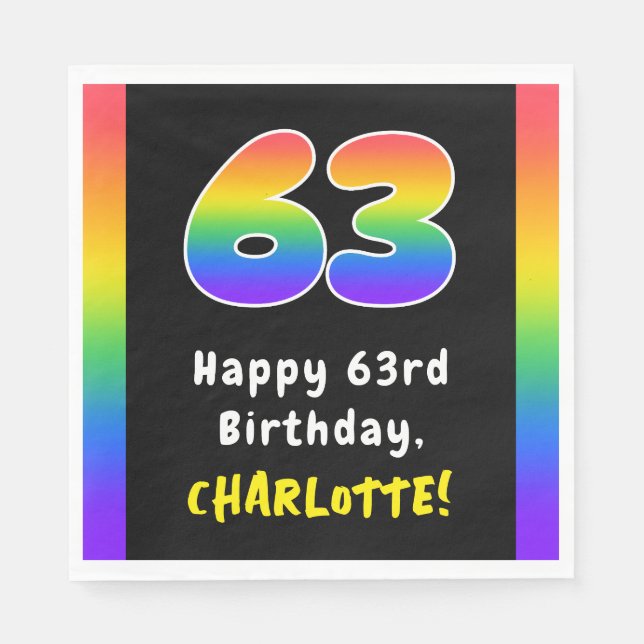 Servilleta De Papel 63° cumpleaños: Espectro arcoiris # 63, nombre per (Anverso)