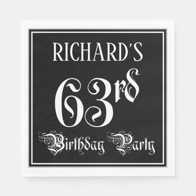 Servilleta De Papel 63rd Birthday Party — Fancy Script + Custom Name (Anverso)