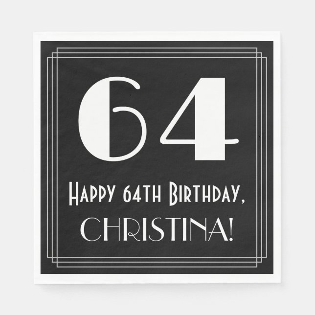 Servilleta De Papel 64º cumpleaños ~ Art Deco Inspirado Aspecto "64",  (Anverso)