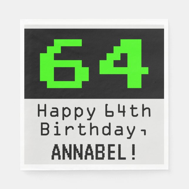 Servilleta De Papel 64º cumpleaños - Nerdy / Geeky Style "64" y nombre (Anverso)