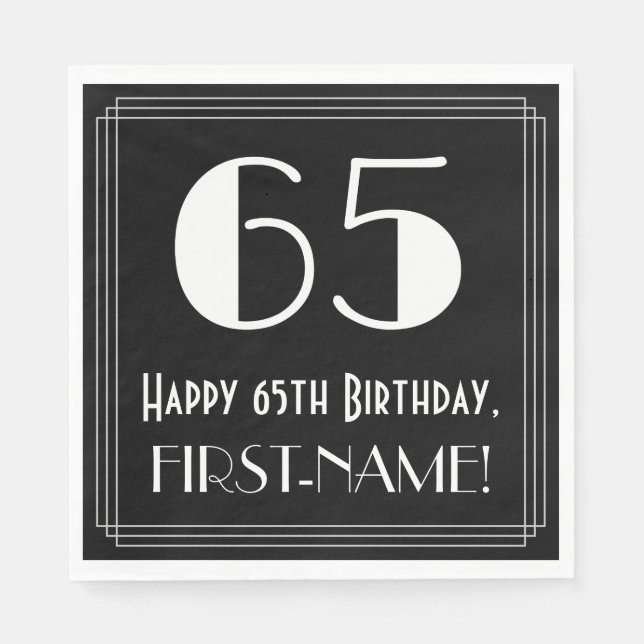 Servilleta De Papel 65º cumpleaños ~ Art Deco Inspirado Aspecto "65",  (Anverso)