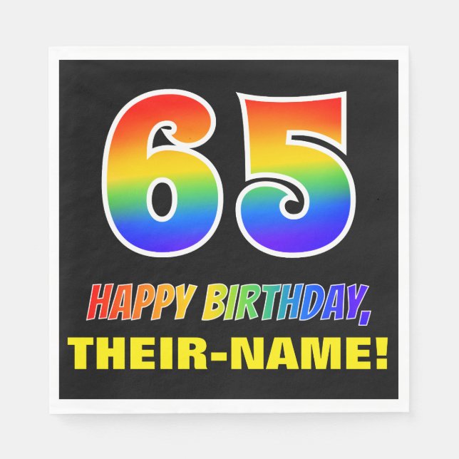 Servilleta De Papel 65º cumpleaños: audaz, divertido, simple, arcoiris (Anverso)