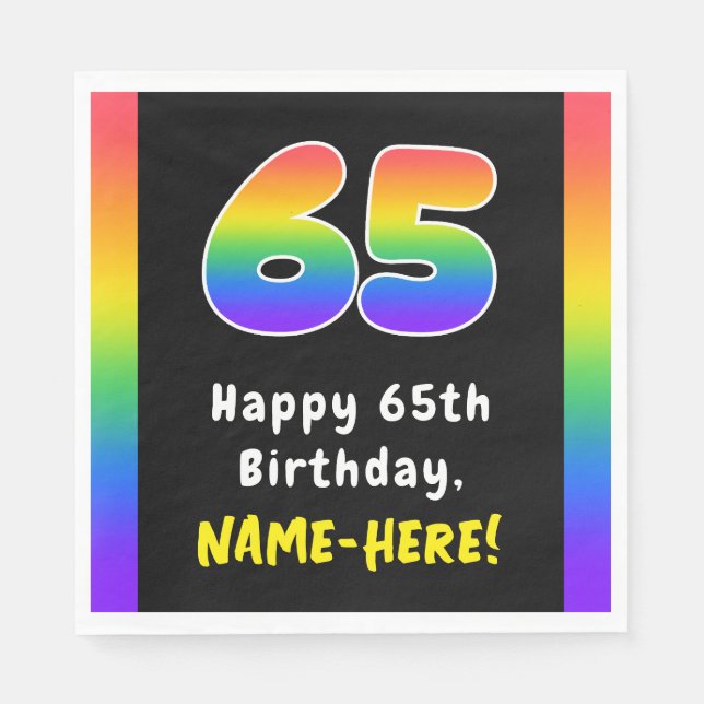 Servilleta De Papel 65º cumpleaños: Espectro arcoiris # 65, nombre per (Anverso)