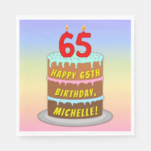 Servilleta De Papel 65º cumpleaños: Torta divertida y velas + nombre p