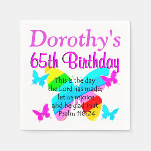 SERVILLETA DE PAPEL 65.º CUMPLEAÑOS NÁMINAS DE MARIPOSAS DE LLUVIA