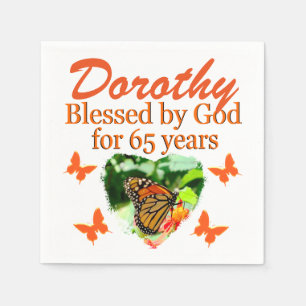SERVILLETA DE PAPEL 65.º CUMPLEAÑOS NÁMINAS DE MARIPOSAS PERSONALIZADA