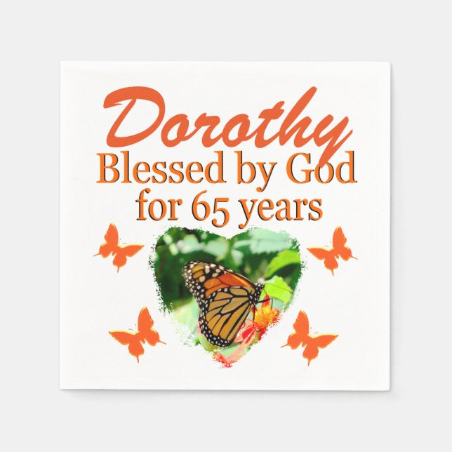 SERVILLETA DE PAPEL 65.º CUMPLEAÑOS NÁMINAS DE MARIPOSAS PERSONALIZADA (Anverso)