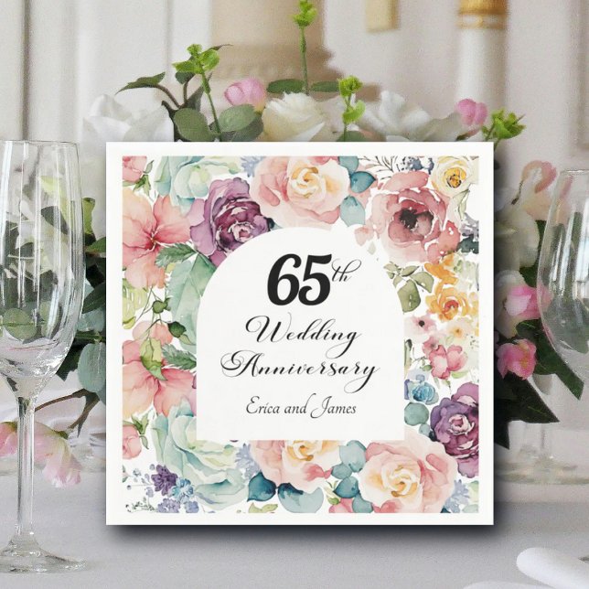 Servilleta De Papel 65° Aniversario Boda Elegante Script Floral (Subido por el creador)