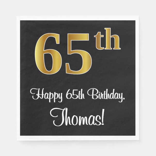Servilleta De Papel 65 Aniversario ~ Elegante Lujoso Faux Gold Look # (Anverso)