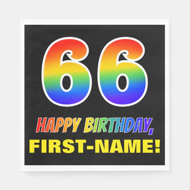 Servilleta De Papel 66º cumpleaños: audaz, divertido, simple, arcoiris (Anverso)