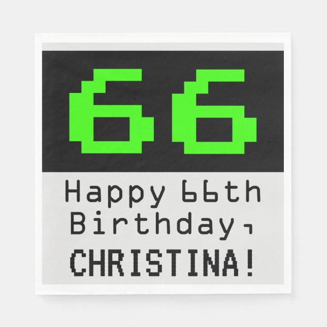 Servilleta De Papel 66º cumpleaños - Nerdy / Geeky Style "66" y nombre (Anverso)