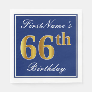 Servilleta De Papel 66.o cumpleaños elegante del oro azul, falso;