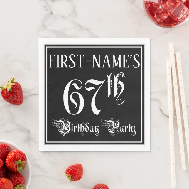 Servilleta De Papel 67th Birthday Party — Fancy Script + Custom Name (In situ)