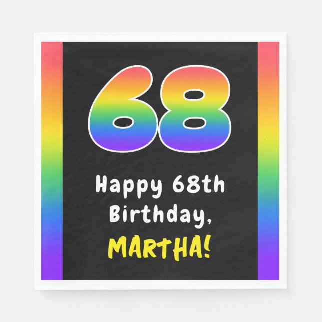 Servilleta De Papel 68º cumpleaños: Espectro arcoiris # 68, nombre per (Anverso)