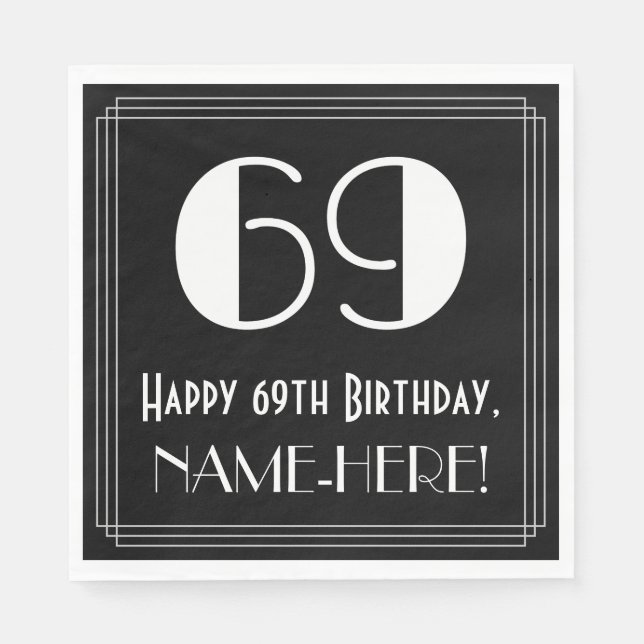 Servilleta De Papel 69º cumpleaños ~ Art Deco Inspirado Aspecto "69",  (Anverso)