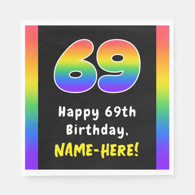Servilleta De Papel 69º cumpleaños: Espectro arcoiris # 69, nombre per (Anverso)