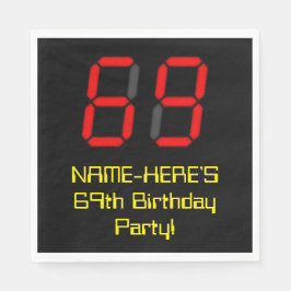 Servilleta De Papel 69º cumpleaños: Red Digital Clock Style "69" + Nom