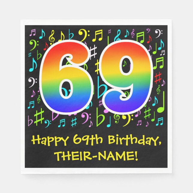 Servilleta De Papel 69º cumpleaños - Símbolos musicales coloridos, arc (Anverso)