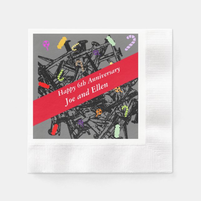 Servilleta De Papel 6.º Aniversario Boda, uñas y caramelos (Anverso)