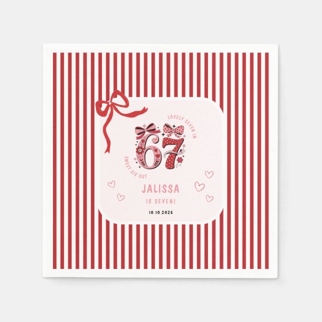Servilleta De Papel 6 7 Birthday for Girls, Pink Kids 7th Birthday (Anverso)