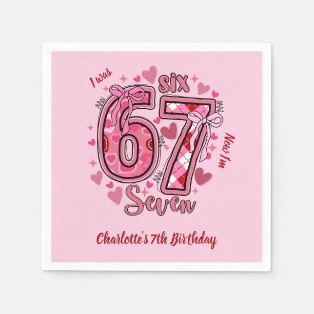 Servilleta De Papel 6 7 Six Seven Meme Trend Pink Girls 7th Birthday (Anverso)