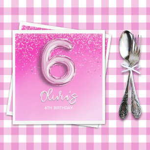 Servilleta De Papel 6th Birthday Girl with Pink Ballon Number