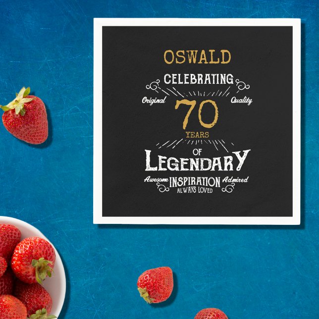 Servilleta De Papel 70.ª legendaria retro de oro negro (For those celebrating their 70th birthday we have the ideal birthday party napkins)